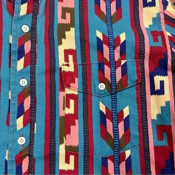 Wrangler Vintage 90’s Brush Popper Button Up Long Sleeve Pink Turquoise Blue EUC - Picture 3 of 6